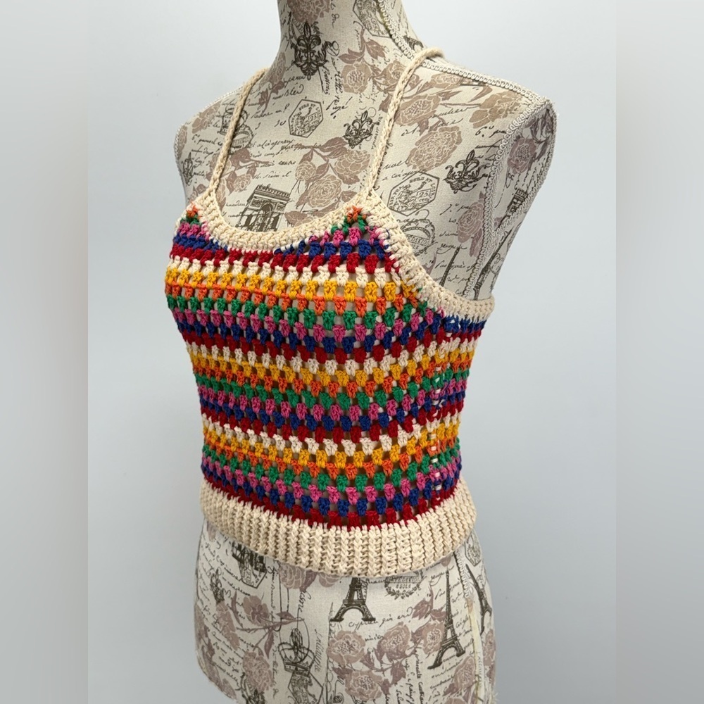 A FATHER'S LOVE Multicolor Crochet Halter Top size S - Picture 3 of 13